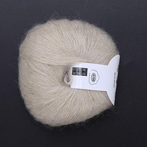 Tnfeeon Hilo de Lana Larga de Angora Suave de Punto de Mohair Caliente con un Ganchillo Popular para Tejido de Bricolaje(Beige)