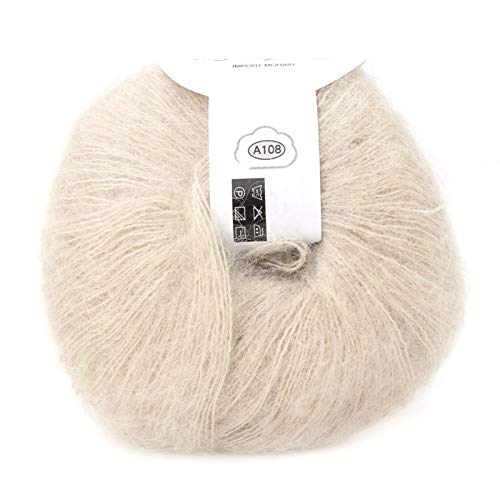 Tnfeeon Hilo de Lana Larga de Angora Suave de Punto de Mohair Caliente con un Ganchillo Popular para Tejido de Bricolaje(Beige)