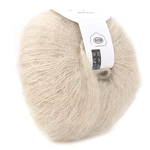 Tnfeeon Hilo de Lana Larga de Angora Suave de Punto de Mohair Caliente con un Ganchillo Popular para Tejido de Bricolaje(Beige)