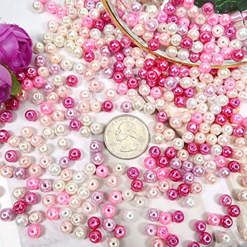 TOAOB 500 Piezas de Cuentas de Vidrio de 6 mm Abalorios de Cristal Tono Rosado Perlas de Imitación para Bisuteria Hacer Joyas Pulsera Collar