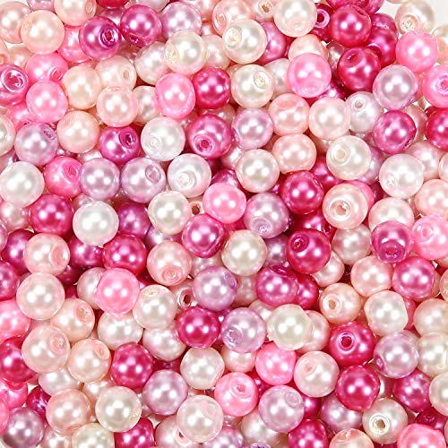 TOAOB 500 Piezas de Cuentas de Vidrio de 6 mm Abalorios de Cristal Tono Rosado Perlas de Imitación para Bisuteria Hacer Joyas Pulsera Collar