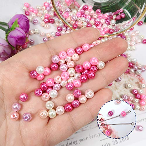 TOAOB 500 Piezas de Cuentas de Vidrio de 6 mm Abalorios de Cristal Tono Rosado Perlas de Imitación para Bisuteria Hacer Joyas Pulsera Collar