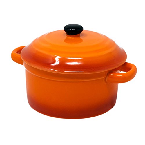 ToCi – Cacerolas con tapa | Mini cazuelas de horno de cerámica 300 ml | Moldes redondos de 10 x 5 cm de diámetro, naranja, rojo y en sets