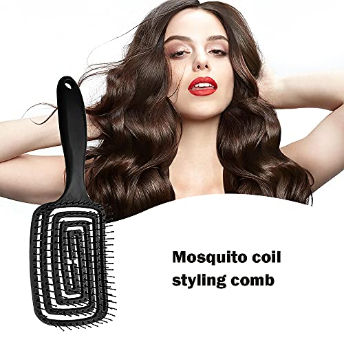 TOFBS Cepillo para el cabello, secado más rápido, cepillos para el cabello con ventilación curvada profesional para mujeres, hombres, cabello liso grueso, rizado, seco y húmedo (Negro)