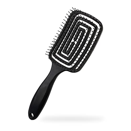 TOFBS Cepillo para el cabello, secado más rápido, cepillos para el cabello con ventilación curvada profesional para mujeres, hombres, cabello liso grueso, rizado, seco y húmedo (Negro)