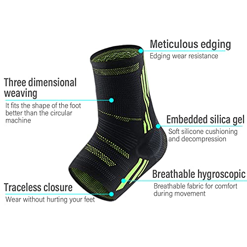 TOFBS Tobillera de Compresión con Silicona Gel Pad Unisex, Soporte de Tendón de Aquiles y Fascitis Plantar, Alivia Hinchazón Dolor (M, Negro＆Verde)