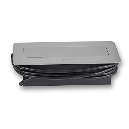 Toma de corriente retráctil con 3 enchufes Schuko, con cable de 1,5 m para cocina, oficina, ahorro de espacio, 230 V CA, IP20, color negro, plateado, máx. 3600 W