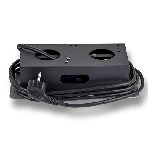 Toma de corriente retráctil con 3 enchufes Schuko, con cable de 1,5 m para cocina, oficina, ahorro de espacio, 230 V CA, IP20, color negro, plateado, máx. 3600 W