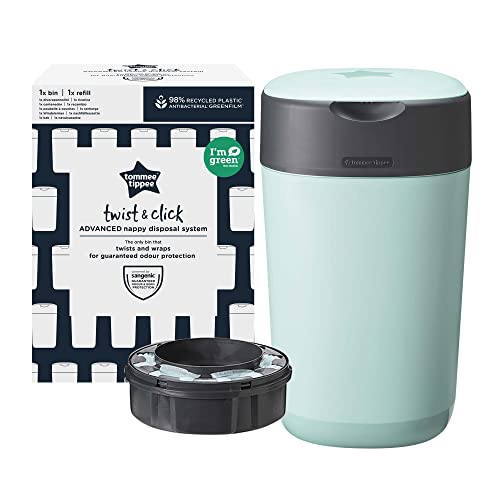 Tommee Tippee - Contenedor para Pañales Avanzado Twist and Click, Nuevo Sistema Ecológico, Incluye 1 Recambio con Película Greenfilm Antibacteriana y Sostenible, Unisex, Verde