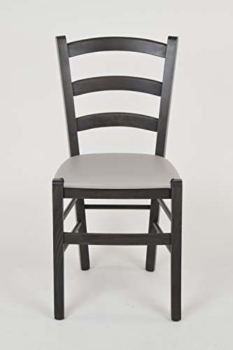 Tommychairs - Set 4 sillas Venice para Cocina y Comedor, Estructura en Madera de Haya Color anilina Gris Oscuro y Asiento tapizado en Polipiel Color Gris Claro