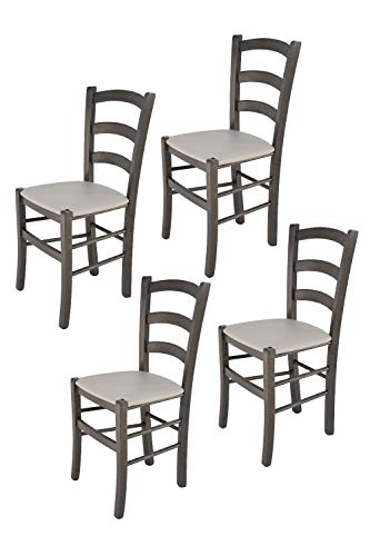 Tommychairs - Set 4 sillas Venice para Cocina y Comedor, Estructura en Madera de Haya Color anilina Gris Oscuro y Asiento tapizado en Polipiel Color Gris Claro