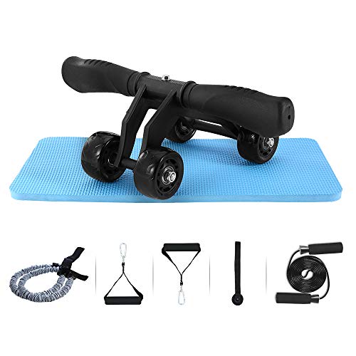 TOMSHOO 6 en 1 AB Roller Kit de Ejercicio con 4 Ruedas, Bandas Elasticas, Cuerda de Salto, Rodilla Mat para Abdominales, Ejercicios en Casa