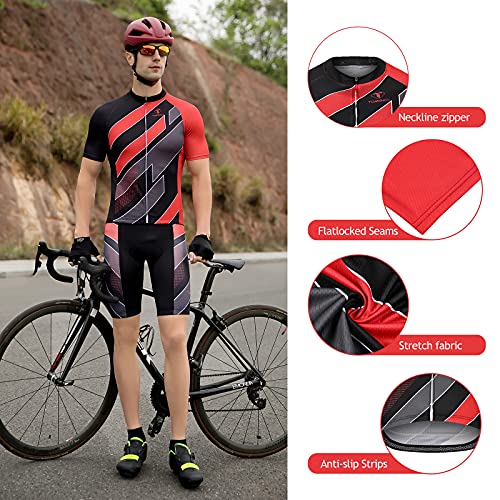 TOMSHOO Ropa de Ciclismo MTB, Traje Ciclismo Hombre, Maillots de Ciclismo Verano, Manga Corta y Pantalones Cortos con 16D Gel Acolchados para Bicicleta MTB Deportes