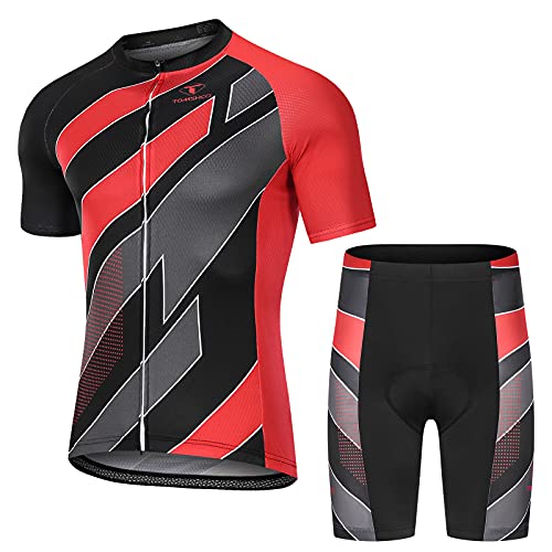 TOMSHOO Ropa de Ciclismo MTB, Traje Ciclismo Hombre, Maillots de Ciclismo Verano, Manga Corta y Pantalones Cortos con 16D Gel Acolchados para Bicicleta MTB Deportes