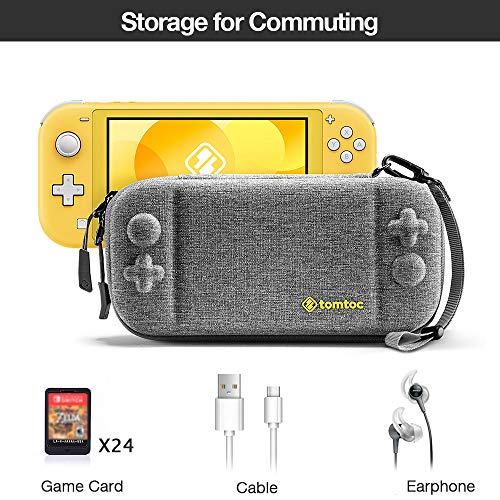 tomtoc Funda de Transporte para Nintendo Switch Lite, Case Protector Portátil de Viaje de Almacenamiento con 24 Cartuchos de Juego para Nintendo Switch Lite Consola y Accesorios, Gris