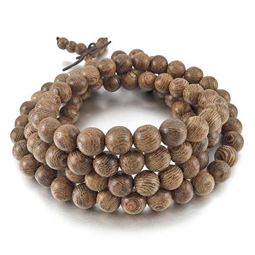 TOOGOO（R） Wengue Pulsera 8mm Madera Pulsera Brazalete Eslabones Link Enlace Muneca Collar Cadena Tibetano Budista Gris 108pcs Bead Oracion Budismo Budista Chino Nudo Knot Elastico Hombre,Mujer