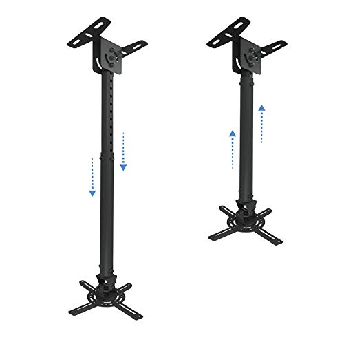 TooQ PJ3030TN-B - Soporte inclinable y giratorio de techo para proyector, hasta 20 Kg, ajustable entre 575mm hasta 825mm, inclinacion +/- 20º, giro de 360º, incluye kit de montaje, color negro