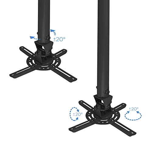 TooQ PJ3030TN-B - Soporte inclinable y giratorio de techo para proyector, hasta 20 Kg, ajustable entre 575mm hasta 825mm, inclinacion +/- 20º, giro de 360º, incluye kit de montaje, color negro