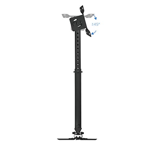 TooQ PJ3030TN-B - Soporte inclinable y giratorio de techo para proyector, hasta 20 Kg, ajustable entre 575mm hasta 825mm, inclinacion +/- 20º, giro de 360º, incluye kit de montaje, color negro