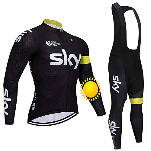 TOPBIKEB Traje Ciclismo Hombre para Invierno, Térmico Ciclismo Maillot Mangas Largas con Culotte de Gel con Relleno