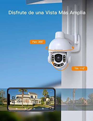 Topcony 5MP Camara Vigilancia WiFi Exterior, 1920P Metálica IP Camara con Crucero Automático,4X Zoom óptico,PTZ, Visión Nocturna de 50M, Detección de Movimiento, Audio de 2 Vias, Soporte Onvif2.4