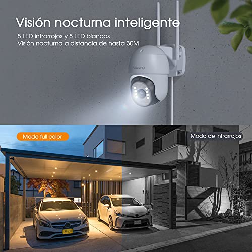 Topcony Camara Vigilancia WiFi Exterior,1080P Camara de Seguridad IP con Visión Nocturna en Color de 30M, Detección de Movimiento, Audio Bidireccional, Adecuado para Garaje, Jardín y Granja