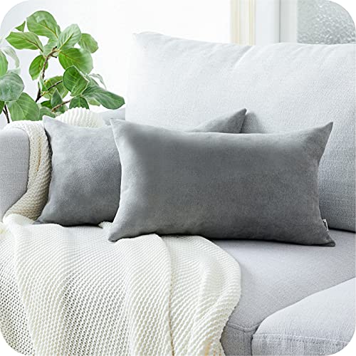 Topfinel Juego 2 Fundas Cojines Cama Sofas de Chenilla Algodón Lino Duradero Almohadas Decorativa de Color sólido para Sala de Estar sofás Camas sillas Dormitorio Jardín Coche 40x60cm Gris