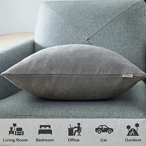 Topfinel Juego 2 Fundas Cojines Cama Sofas de Chenilla Algodón Lino Duradero Almohadas Decorativa de Color sólido para Sala de Estar sofás Camas sillas Dormitorio Jardín Coche 40x60cm Gris