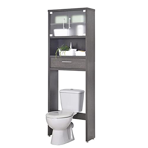 Topkit | Mueble Baño sobre Inodoro | Estanteria de Baño Gala 8950 | Medidas 194x65x25cm| Puertas de Cristal translúcido Templado | Accesorios baño sin Taladro| Columna Auxliar de Baño| Wengue