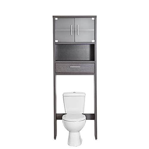 Topkit | Mueble Baño sobre Inodoro | Estanteria de Baño Gala 8950 | Medidas 194x65x25cm| Puertas de Cristal translúcido Templado | Accesorios baño sin Taladro| Columna Auxliar de Baño| Wengue