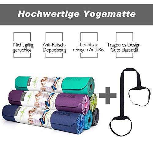 TOPLUS Esterilla Yoga Antideslizante Nivel Profesional Alfombrilla de Yoga Esterilla Pilates Esterilla Deporte- con Correa de Hombro 183cm x 61cm (Azul)