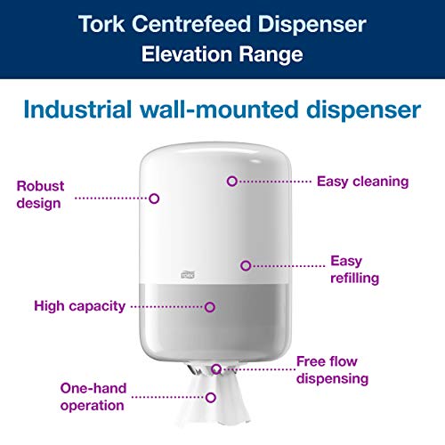 Tork 559000 Dispensador de alimentación central Elevation/Soporte de papel mecha compatible con el sistema M2 / Blanco