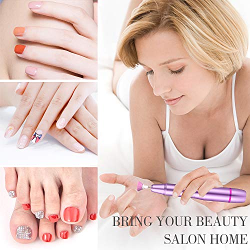 Torno para Uñas, Lima de Uñas Profesionales con Set de 11 Tipos de Brocas de Pulido Pedicura, Lima Electrica Uñas de Vlocidad Ajustable para Manicura Pedicura(púrpura)