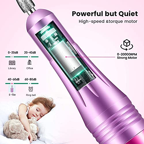 Torno para Uñas, Seguro, Potente, 11 en 1 lima electrica uñas, Kit de Manicura y Pedicura Eléctrico Profesional, 20,000 RPM Velocidad Ajustable, Set de Manicura para Salón DIY