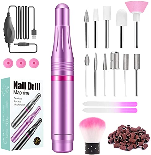 Torno para Uñas, Seguro, Potente, 11 en 1 lima electrica uñas, Kit de Manicura y Pedicura Eléctrico Profesional, 20,000 RPM Velocidad Ajustable, Set de Manicura para Salón DIY