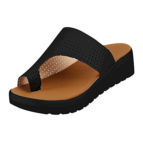 TOT Las Mujeres del juanete del pie Corrector Sandalias Dedo Gordo Hueso ortopédico Zapatillas con Ayuda de Arco para síntomas de Alivio del Dolor del juanete Hallux valgus Zapatos Abiertos,Negro,39