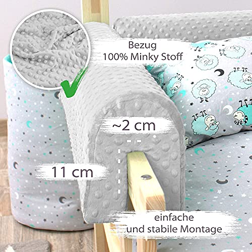 Totsy funda para armazón de cama, protector de cuna 90 cm - protector de borde de cama Funda de repuesto para protector de borde Gris claro Minky