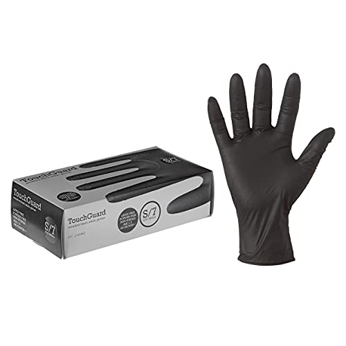 TouchGuard - Guantes de nitrilo desechables, para pieles sensibles, sin polvo, caja de 100 unidades, talla S, color negro