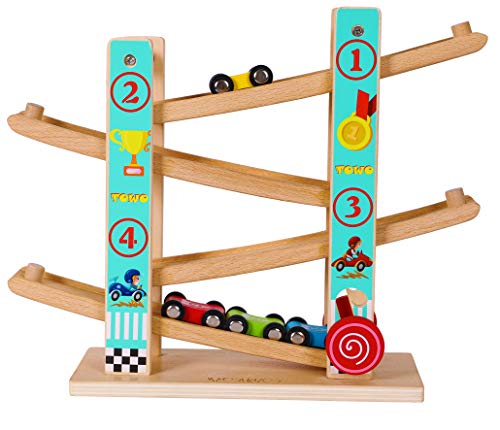 TOWO Juguete Rampa Coches Madera pura-corredera para autos en zig zag-click clack track Pista Carreras circuitos-juguetes para autos niños pequeños-juguetes para autos de carreras niños niñas 1 2 3 4