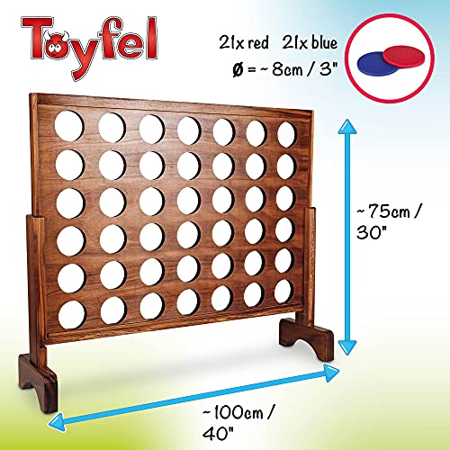 Toyfel Conecta 4 XXL - Juego de Mesa Gigante - Cuatro en Raya - El Juego clásico de Madera FSC® para Dentro y Fuera - para niños y Adultos a Partir de 4 años - Juegos de Mesa - Ace