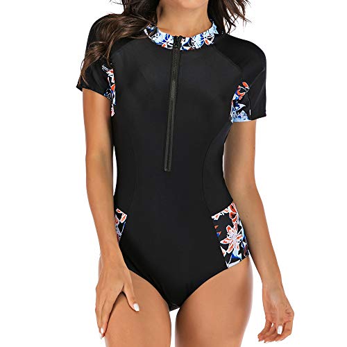 Traje de Neopreno Deportivo para Mujer Señoras De La Resaca Del Traje De Baño Traje De Baño De La Media Manga Impreso Zip Beach Alquiler De Traje De Baño De Protección Solar Y Piscina Guardia Surf Wea