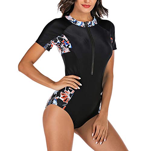 Traje de Neopreno Deportivo para Mujer Señoras De La Resaca Del Traje De Baño Traje De Baño De La Media Manga Impreso Zip Beach Alquiler De Traje De Baño De Protección Solar Y Piscina Guardia Surf Wea