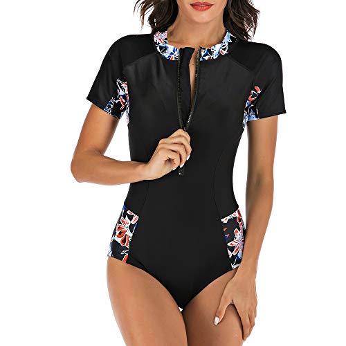 Traje de Neopreno Deportivo para Mujer Señoras De La Resaca Del Traje De Baño Traje De Baño De La Media Manga Impreso Zip Beach Alquiler De Traje De Baño De Protección Solar Y Piscina Guardia Surf Wea