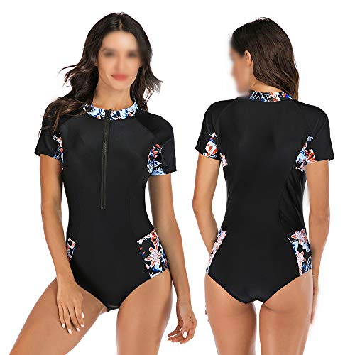 Traje de Neopreno Deportivo para Mujer Señoras De La Resaca Del Traje De Baño Traje De Baño De La Media Manga Impreso Zip Beach Alquiler De Traje De Baño De Protección Solar Y Piscina Guardia Surf Wea