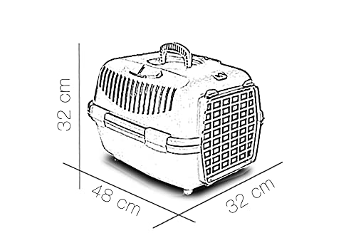 Transportín para Perro y Gato Pequño 48x32x32CM, Caja de Transporte, Plástico, Puerta de Acero plastificado, Rejillas de ventilación (48 * 32 * 32 CM, Gris Claro)