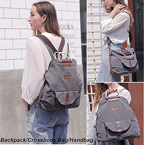 Travistar Mochila Mujer Vintage Bolso Hombro Bolso de Lona Bolso Bandolera Casual Mujer Mochila Escolar (Gris)