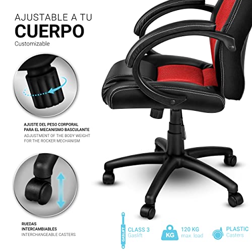 TRESKO Silla giratoria de oficina Sillón de escritorio Racing, silla Gaming ergonómica, cilindro neumático certificado por SGS (Negro/Rojo)