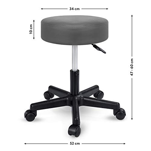 TRESKO Taburete con Ruedas Taburete Giratorio cosmético de Trabajo Consulta, Regulable en Altura, Giratorio en 360°, con Asiento Acolchado de 10 cm y 8 Variantes de Colores (Gris)