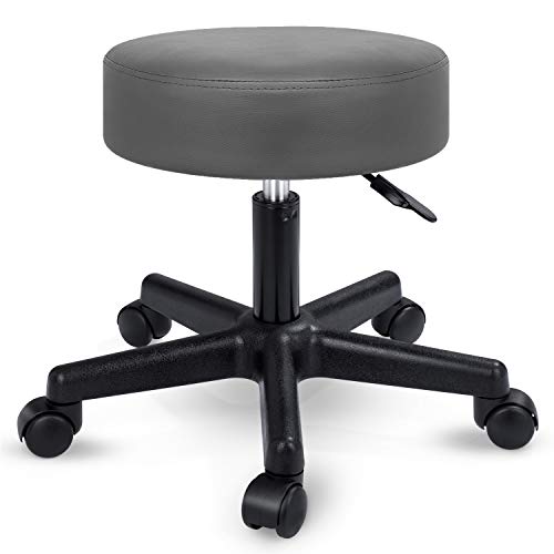 TRESKO Taburete con Ruedas Taburete Giratorio cosmético de Trabajo Consulta, Regulable en Altura, Giratorio en 360°, con Asiento Acolchado de 10 cm y 8 Variantes de Colores (Gris)