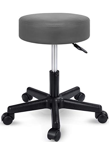 TRESKO Taburete con Ruedas Taburete Giratorio cosmético de Trabajo Consulta, Regulable en Altura, Giratorio en 360°, con Asiento Acolchado de 10 cm y 8 Variantes de Colores (Gris)